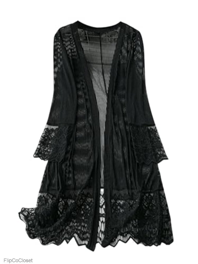 Women's Plus Size Lace Long Cardigan Duster Kimono Fall Outfits